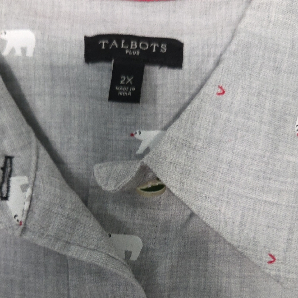 Talbots Gray Shirt with White and Red Accents - Picture 3 of 7